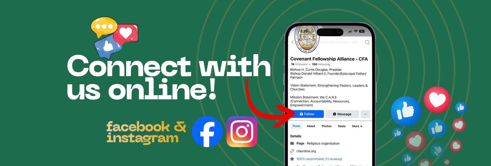 Connect with us online on Facebook and Instagram